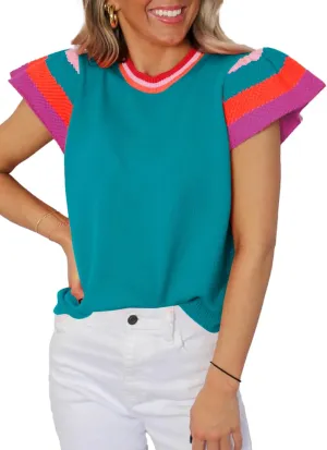 SHEWIN Womens Summer Cap Sleeve Tops Casual Crewneck Loose Fit Knit Lightweight Sweater Pullover Top