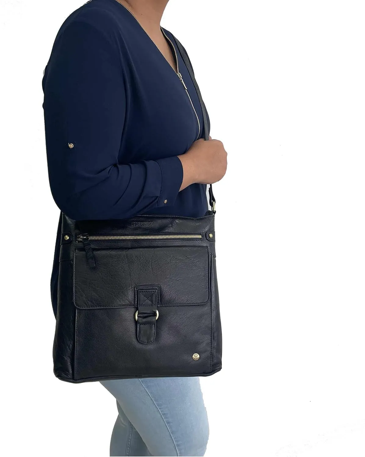 Shirley Large Soft Real Leather Womens Crossbody Handbags and Purses-Triple Zip Sling Crossover Shoulder Bag