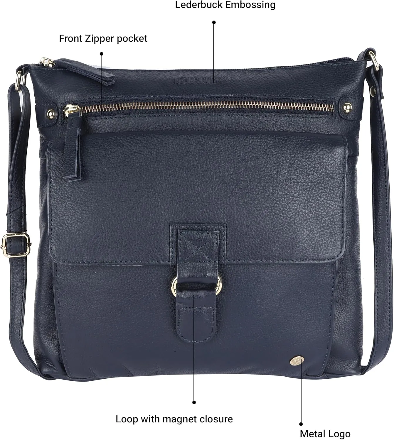 Shirley Large Soft Real Leather Womens Crossbody Handbags and Purses-Triple Zip Sling Crossover Shoulder Bag