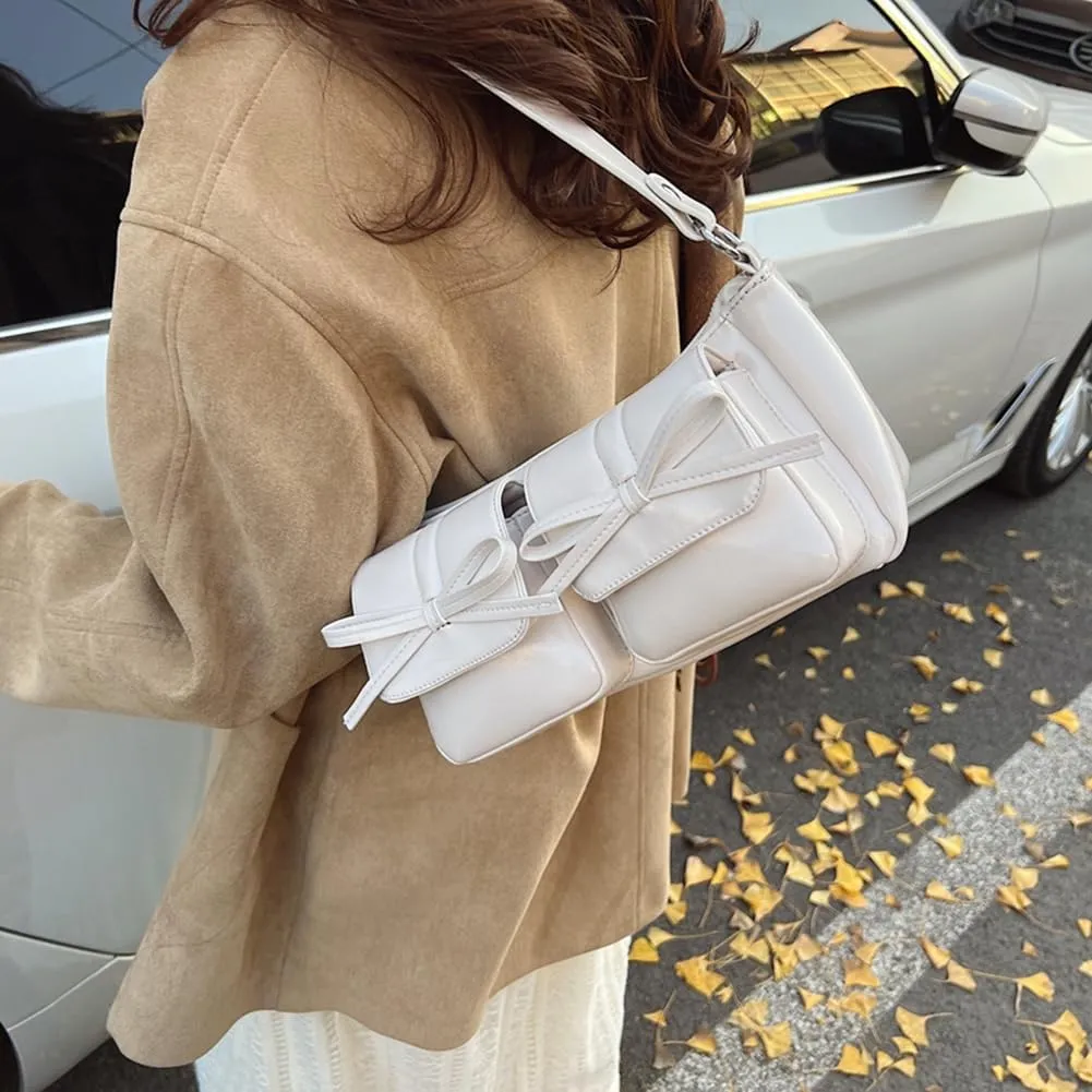 Shoulder Bag for Women Coquette Bow Purse Y2k Hobo Handbag Faux Leather Red Purse Burgundy Crossbody Bag with Zipper