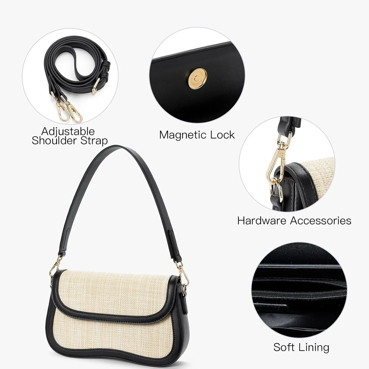Shoulder Bag for Women Shoulder Purse Vegan Leather Handbags Crossbody Purses with 2 Removable Strap