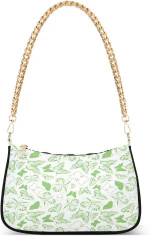 Shoulder Bag for Women, Spring Green Fresh Butterfly Tote Bag Small Purses Cute Mini Zipper Handbag with Chain Strap