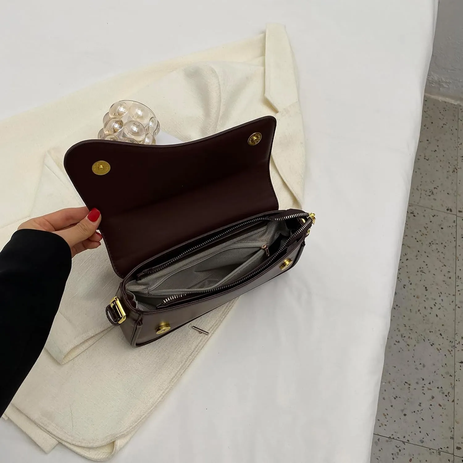 Shoulder Bag for women Y2K Crossbody Vegan Leather Purse Straps Retro Clutch Hobo Hadbags with 2 Removable