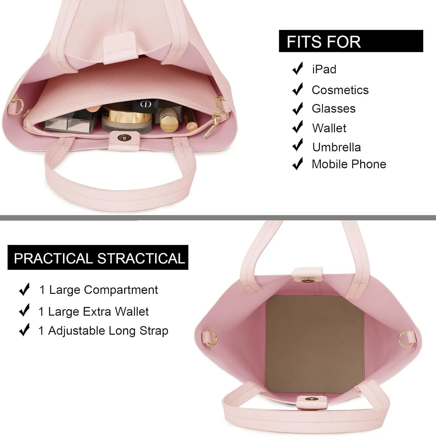 Shoulder Bag Women's 2 Piece Bucket Bag Set Soft Leather Tote & Crossbody Purse with Slouchy Hobo
