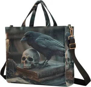Shoulder Handbags for Women Crow Skull Print, Corduroy Tote Bag Large Capacity Small Size