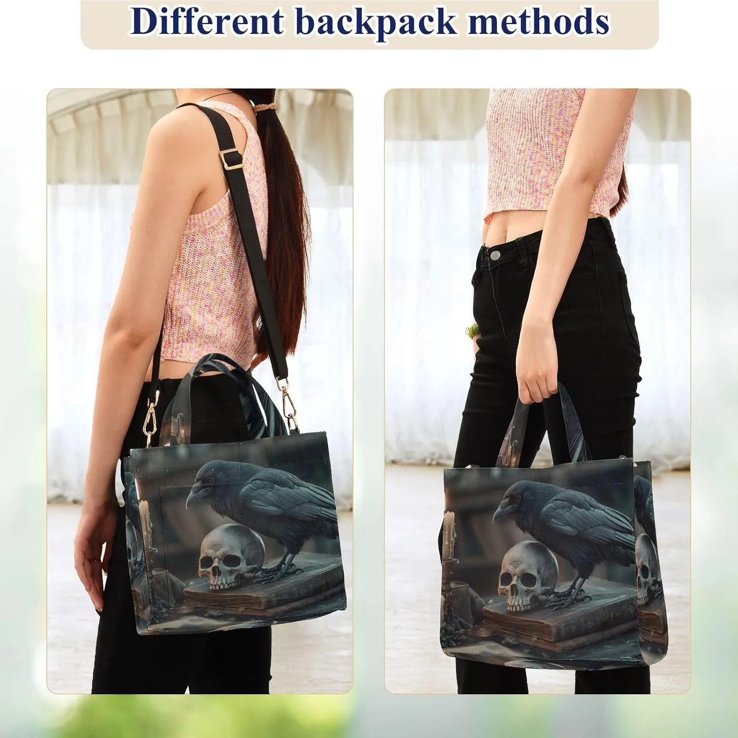 Shoulder Handbags for Women Crow Skull Print, Corduroy Tote Bag Large Capacity Small Size