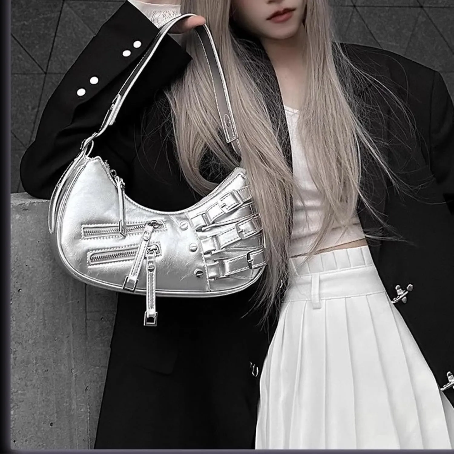 Shoulder Purse for Women, Leather Women's Handbag Y2k Aesthetic Coquette Shoulder Bag Hobo Punk Trendy Ladies Purse