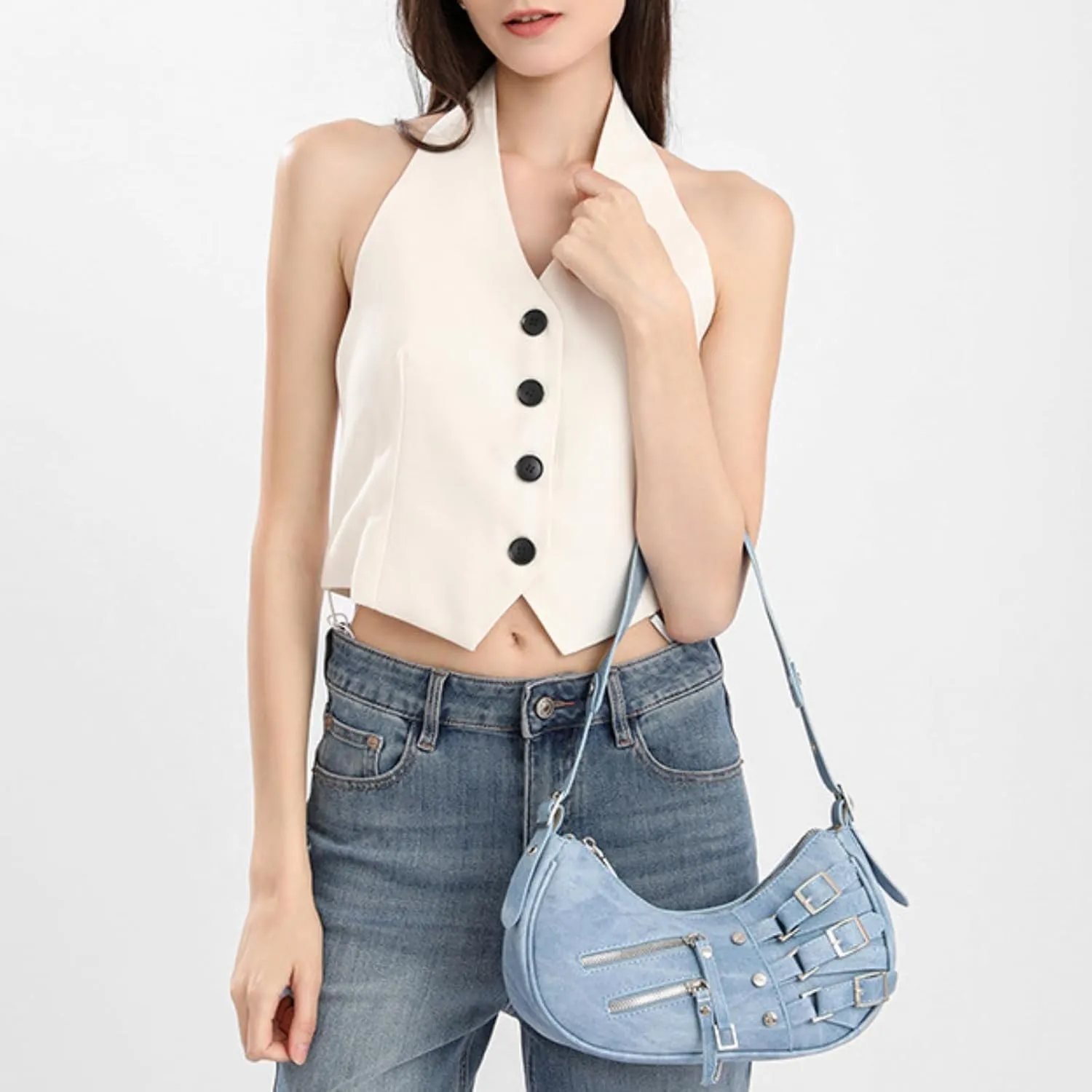Shoulder Purse for Women, Leather Women's Handbag Y2k Aesthetic Coquette Shoulder Bag Hobo Punk Trendy Ladies Purse