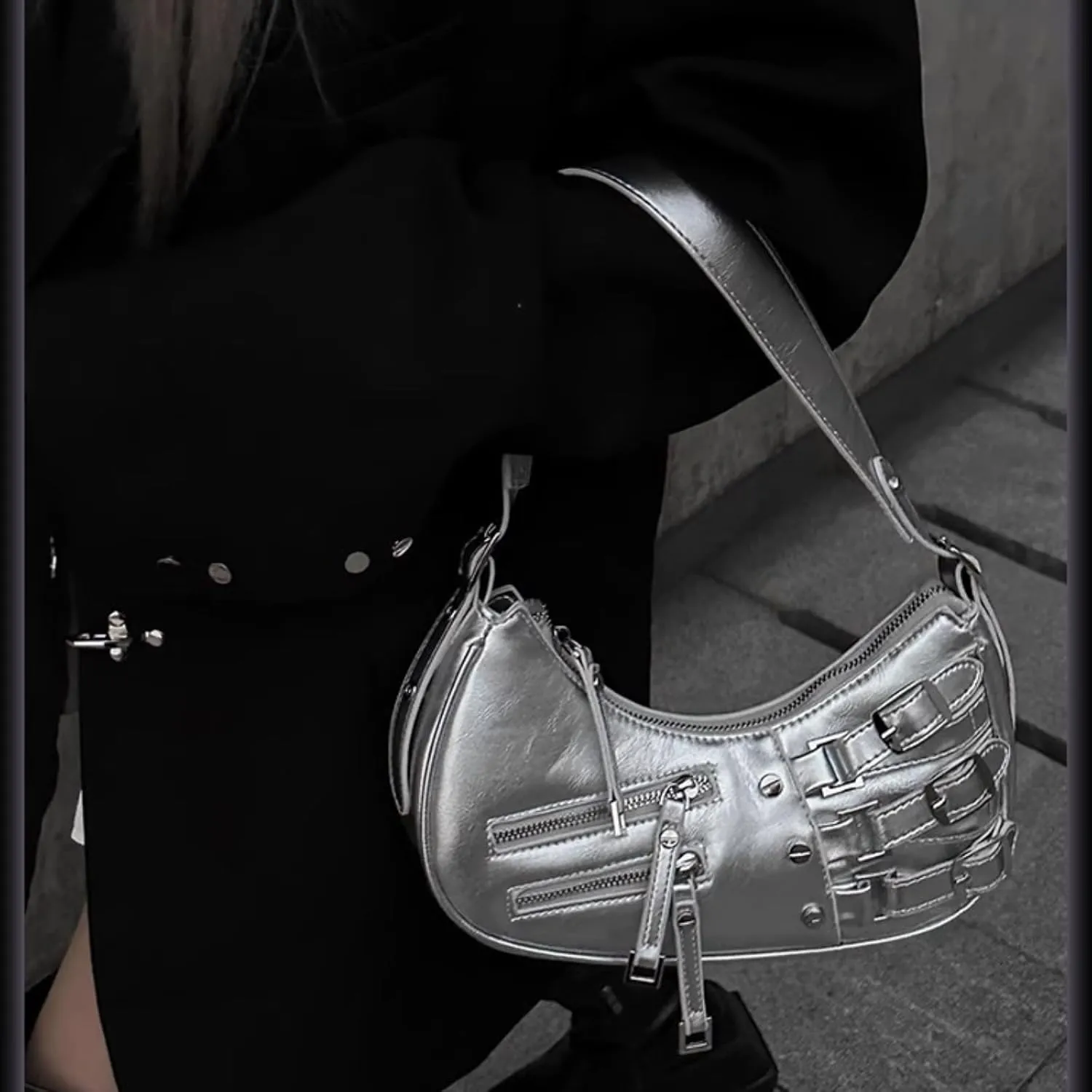 Shoulder Purse for Women, Leather Women's Handbag Y2k Aesthetic Coquette Shoulder Bag Hobo Punk Trendy Ladies Purse