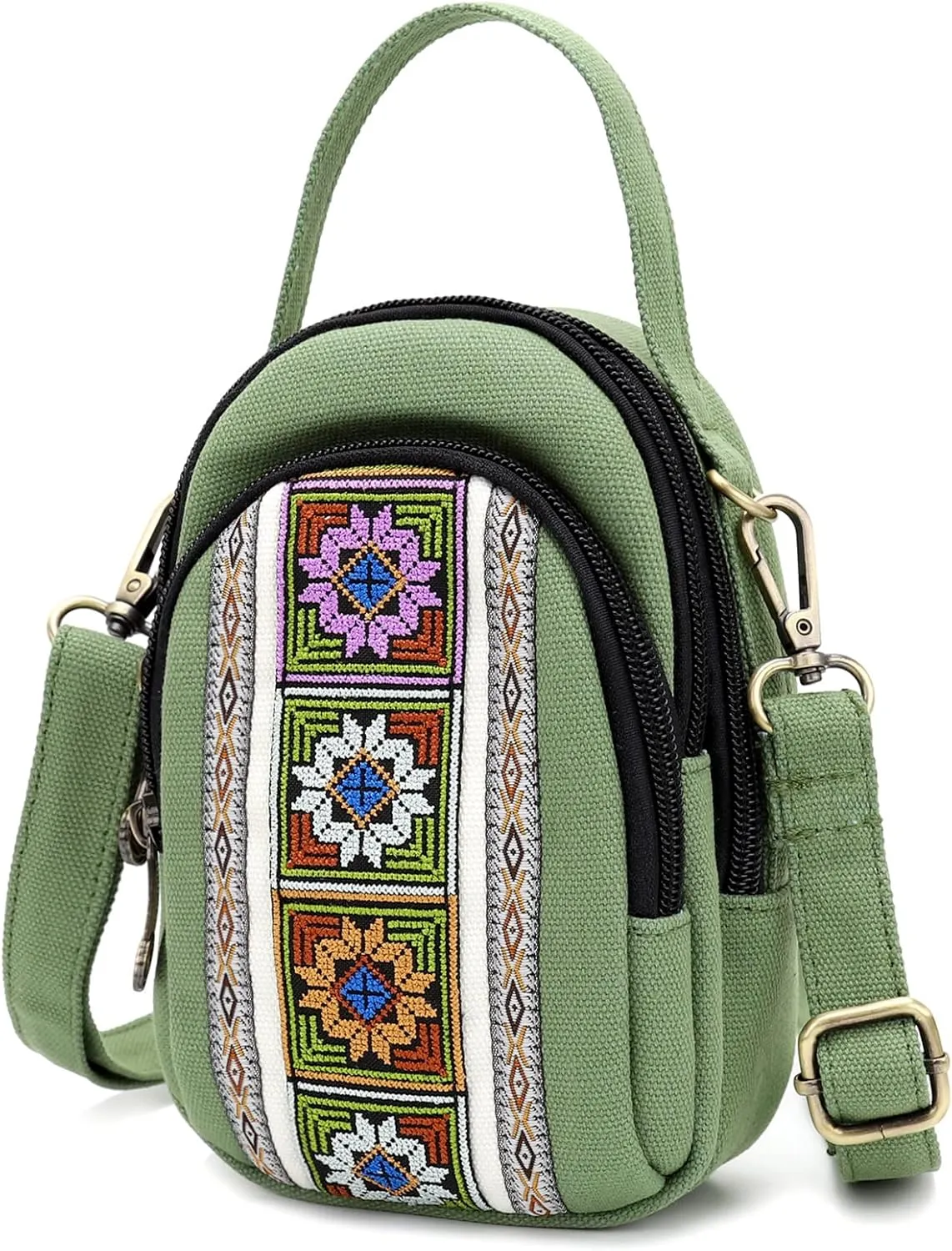SILKAREA Canvas Small Crossbody Bag Cell Phone Purse for Women Embroidered Shoulder Bag Handbags Wallet Bag Pouch