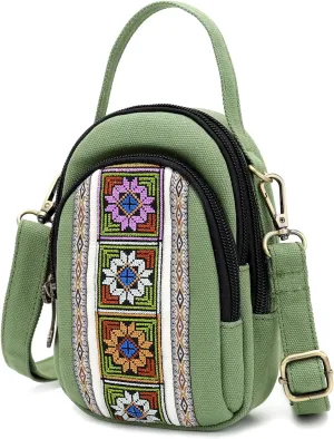 SILKAREA Canvas Small Crossbody Bag Cell Phone Purse for Women Embroidered Shoulder Bag Handbags Wallet Bag Pouch