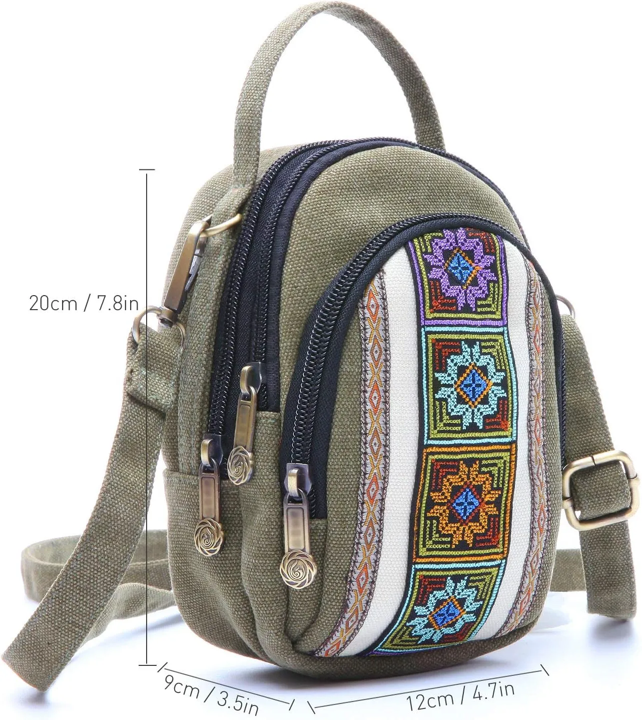 SILKAREA Canvas Small Crossbody Bag Cell Phone Purse for Women Embroidered Shoulder Bag Handbags Wallet Bag Pouch