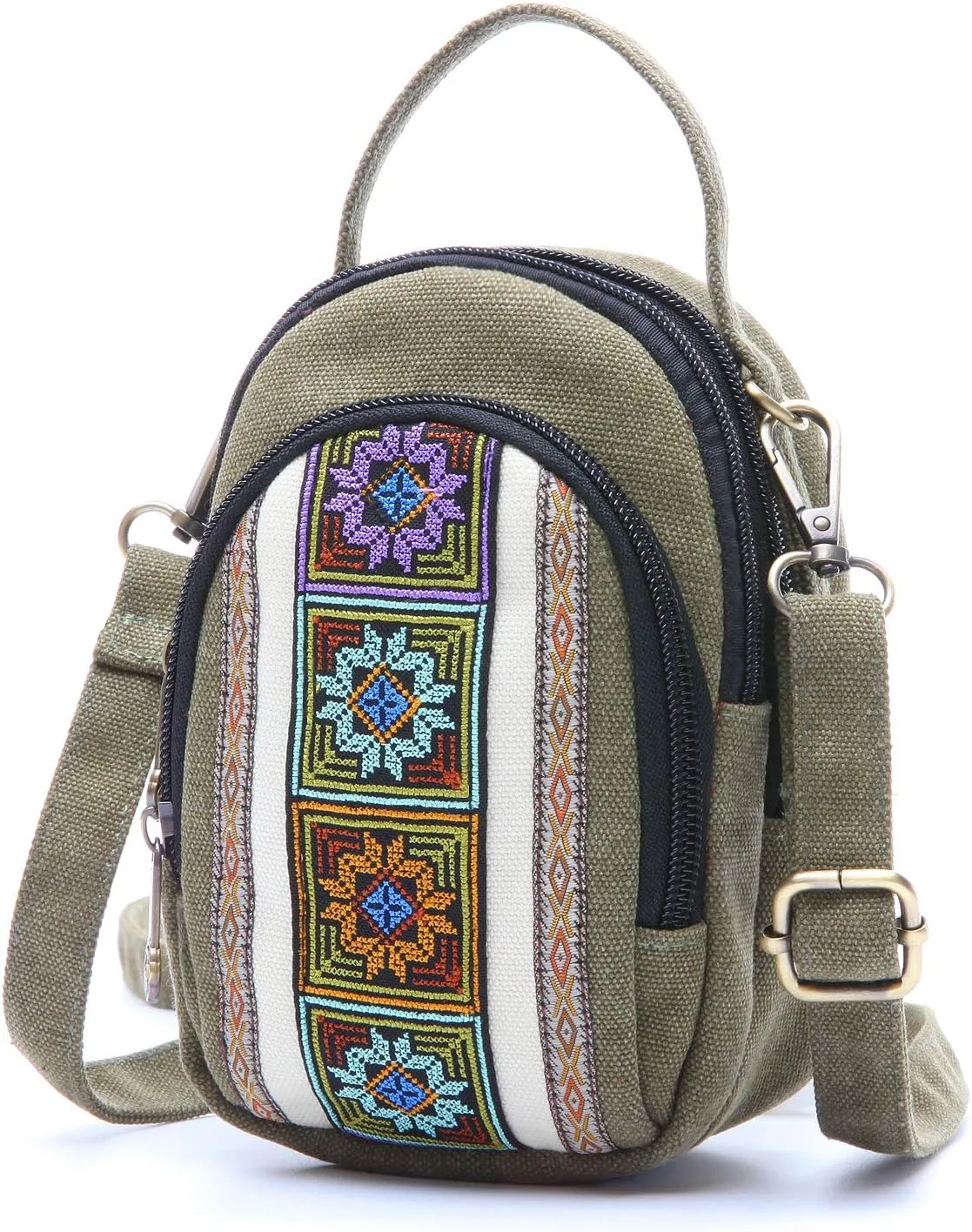 SILKAREA Canvas Small Crossbody Bag Cell Phone Purse for Women Embroidered Shoulder Bag Handbags Wallet Bag Pouch