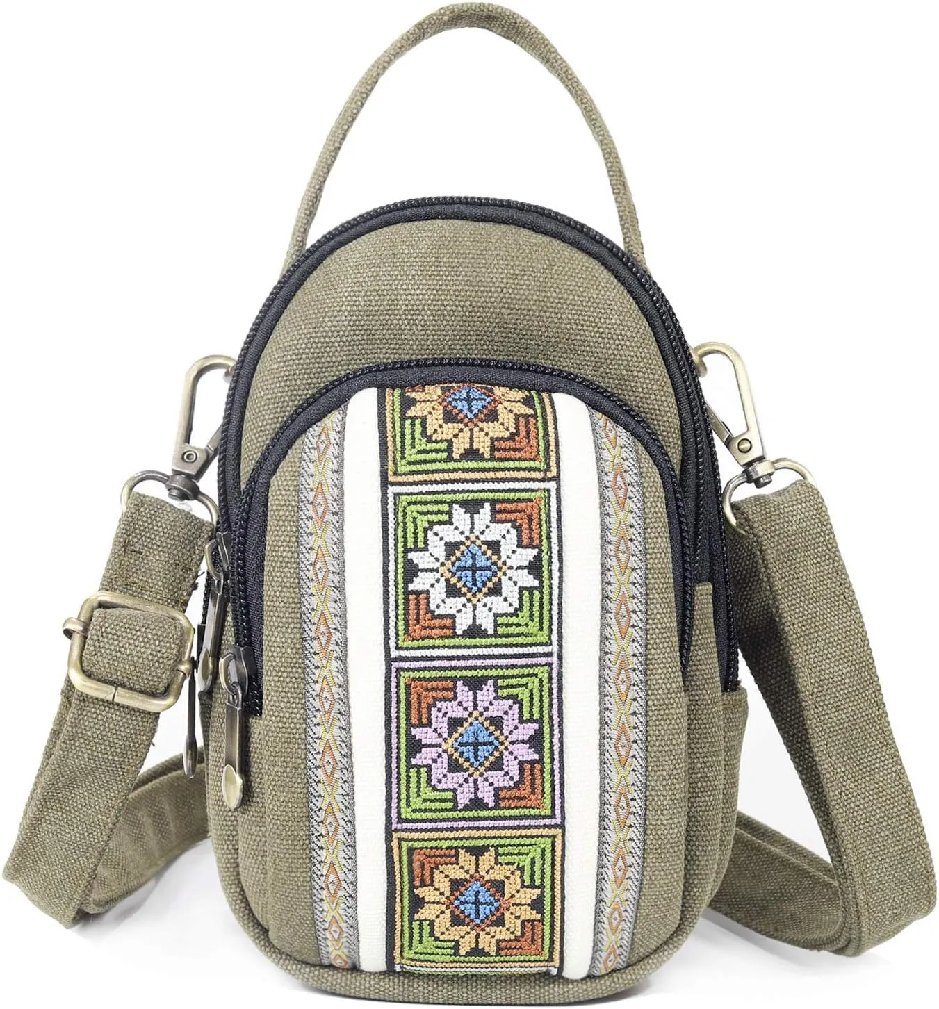SILKAREA Canvas Small Crossbody Bag Cell Phone Purse for Women Embroidered Shoulder Bag Handbags Wallet Bag Pouch