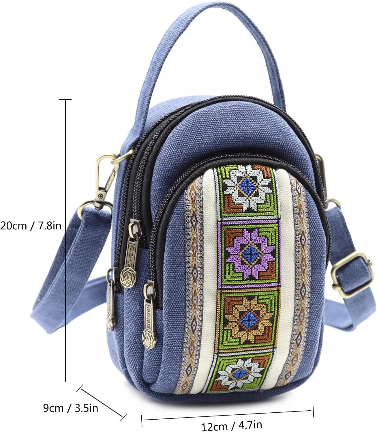 SILKAREA Canvas Small Crossbody Bag Cell Phone Purse for Women Embroidered Shoulder Bag Handbags Wallet Bag Pouch