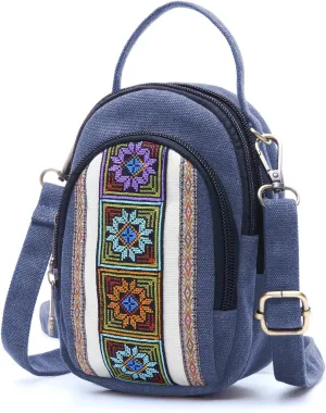 SILKAREA Canvas Small Crossbody Bag Cell Phone Purse for Women Embroidered Shoulder Bag Handbags Wallet Bag Pouch
