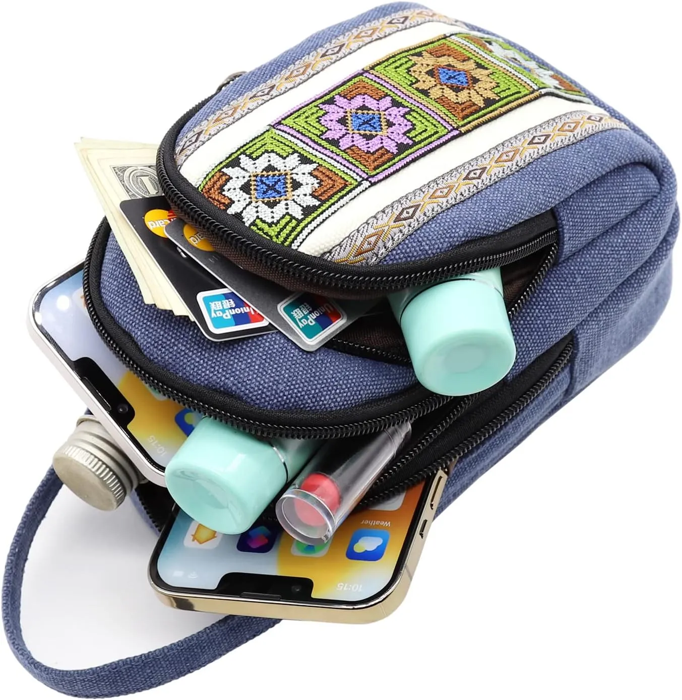SILKAREA Canvas Small Crossbody Bag Cell Phone Purse for Women Embroidered Shoulder Bag Handbags Wallet Bag Pouch