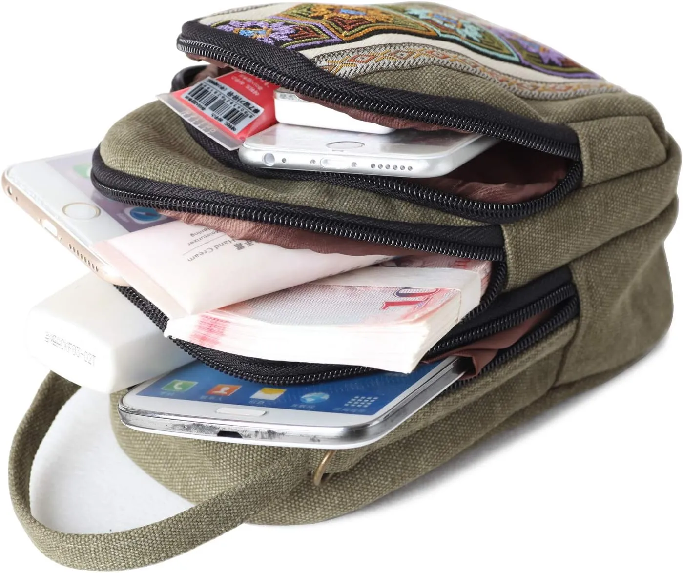 SILKAREA Canvas Small Crossbody Bag Cell Phone Purse for Women Embroidered Shoulder Bag Handbags Wallet Bag Pouch