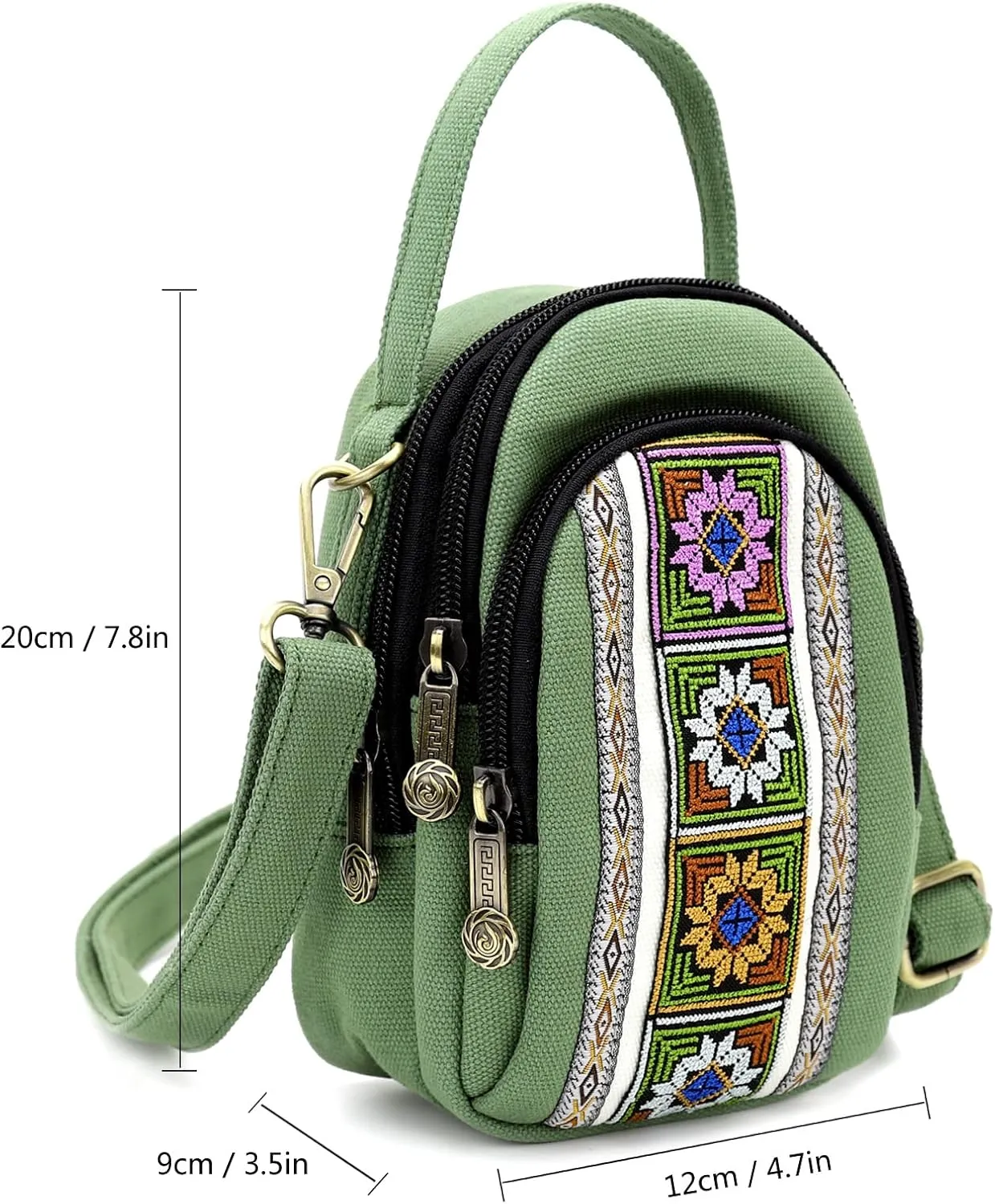 SILKAREA Canvas Small Crossbody Bag Cell Phone Purse for Women Embroidered Shoulder Bag Handbags Wallet Bag Pouch