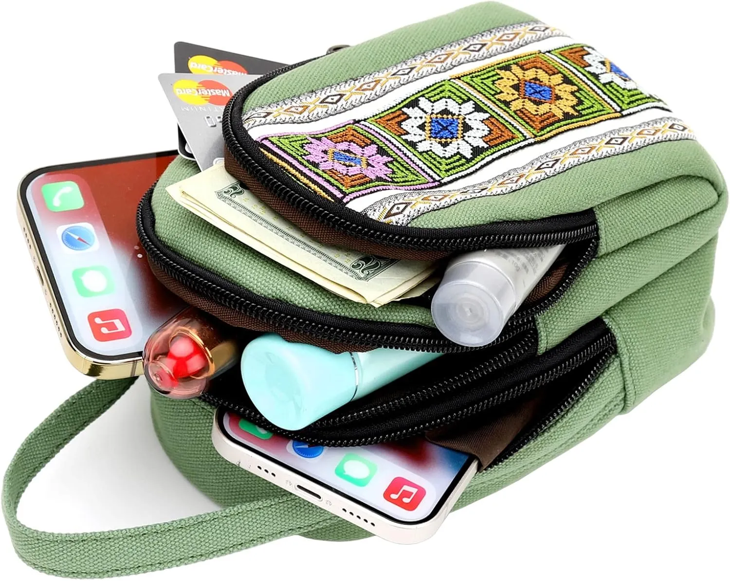 SILKAREA Canvas Small Crossbody Bag Cell Phone Purse for Women Embroidered Shoulder Bag Handbags Wallet Bag Pouch