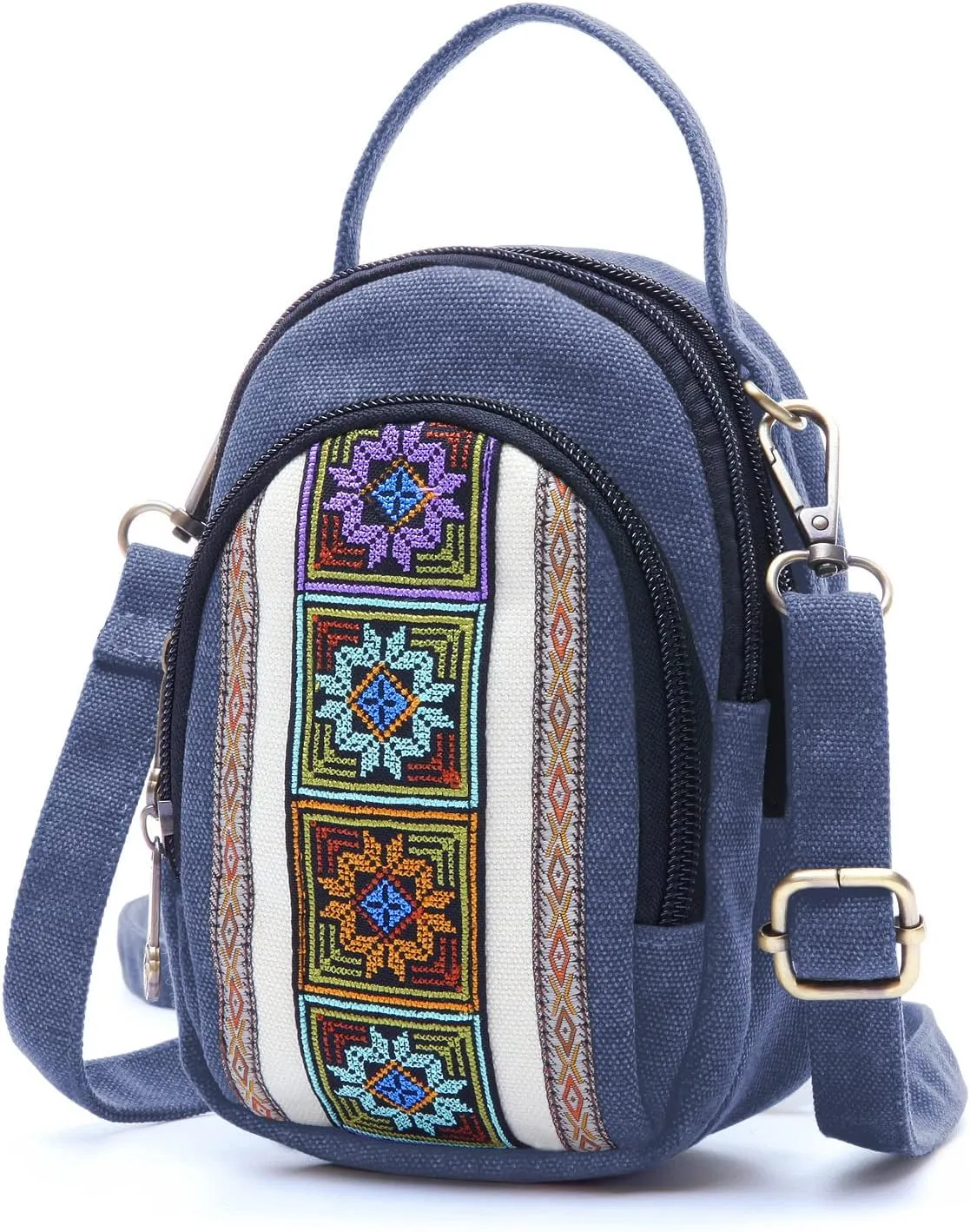 SILKAREA Canvas Small Crossbody Bag Cell Phone Purse for Women Embroidered Shoulder Bag Handbags Wallet Bag Pouch