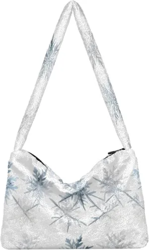 Silver Snowflakes Plush Underarm Bag Women's Tote Handbags Fluffy Shoulder Bag for Autumn and Winter