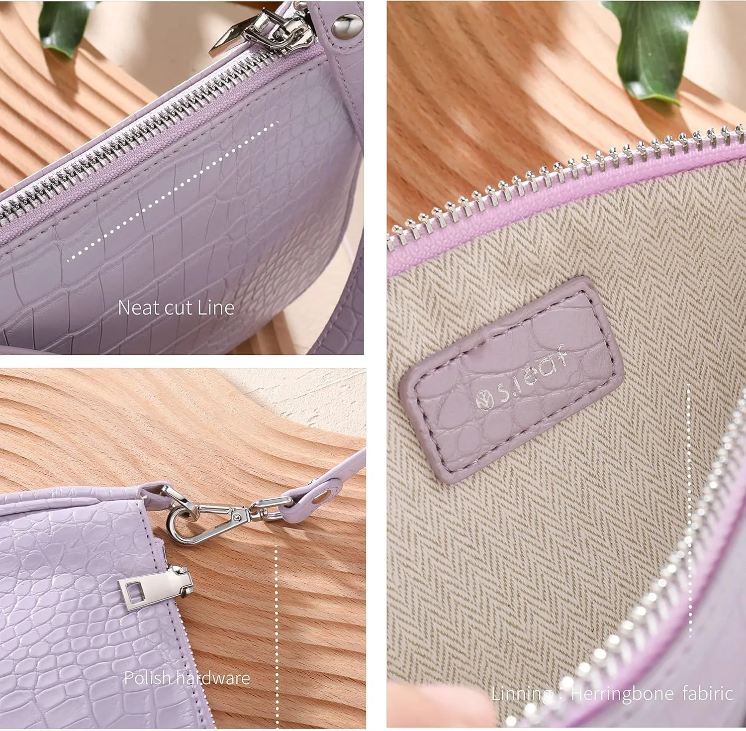 S.Leaf Retro Shoulder Bag Soft Crocodile Vegan Leather PU Handbags for Women Clutch Purse Designer Handbags for Women