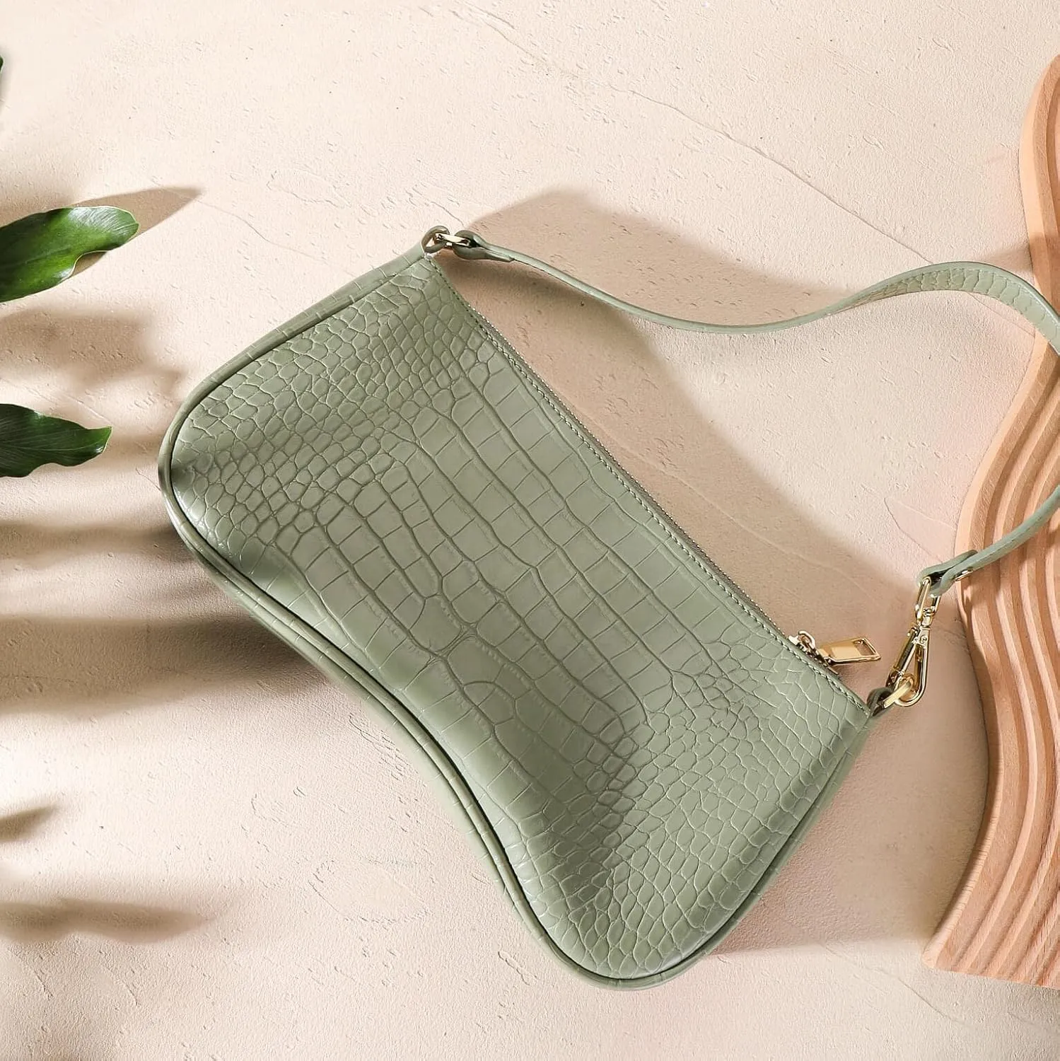S.Leaf Retro Shoulder Bag Soft Crocodile Vegan Leather PU Handbags for Women Clutch Purse Designer Handbags for Women
