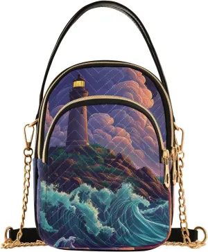 Sling Bag for Women Lighthouse Sea Print, Fashion Crossbody Handbags Purse with Chain Strap Top handle 5.91×3.15×8.27 Inches