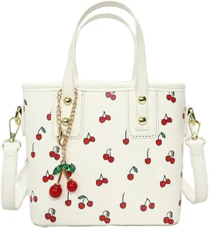 Small Chic Cherry Crossbody Bag for Women - PU Leather Cherry Shoulder Bag with Pendant - Aesthetic Handbag for Everyday Use