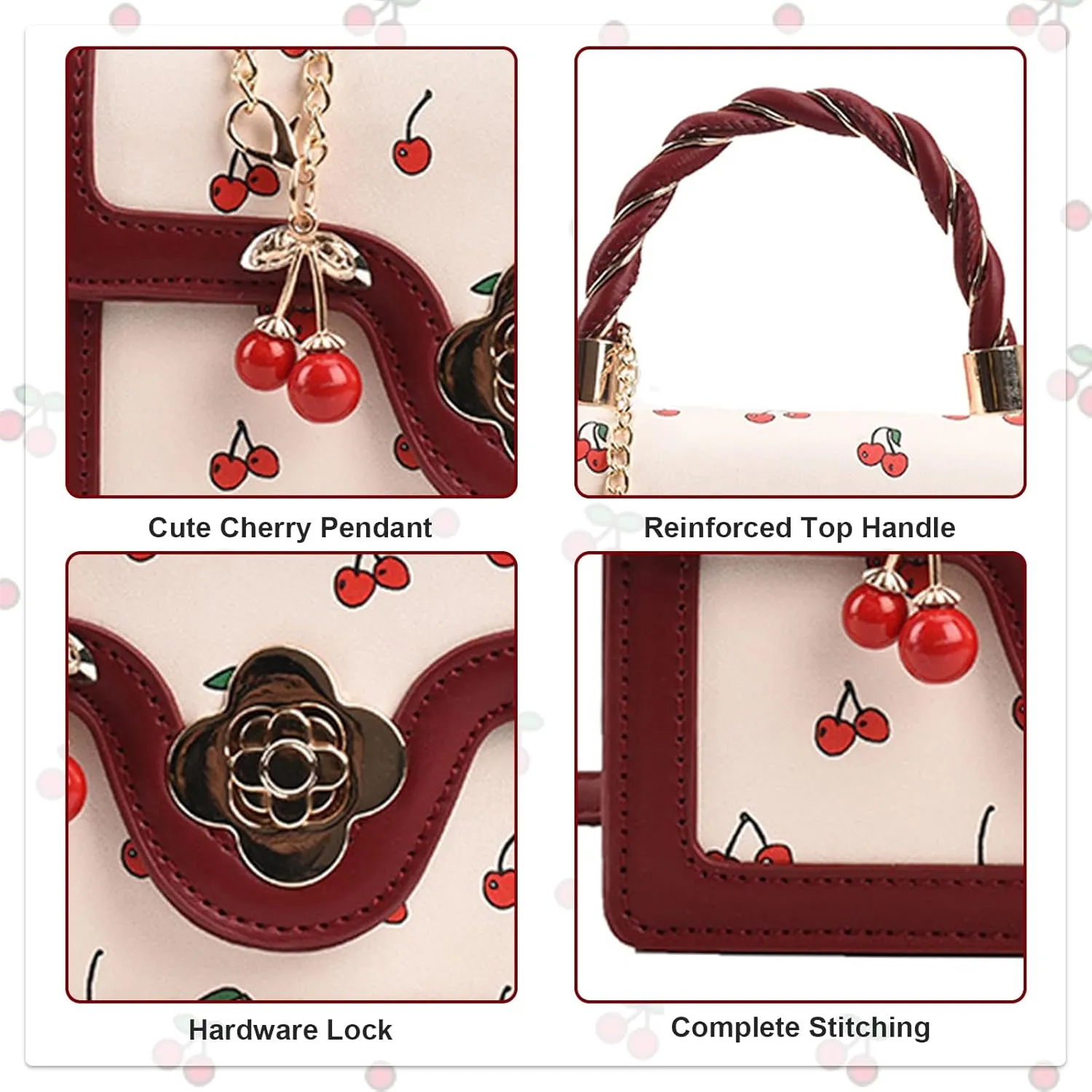 Small Chic Cherry Crossbody Bag for Women - PU Leather Cherry Shoulder Bag with Pendant - Aesthetic Handbag for Everyday Use