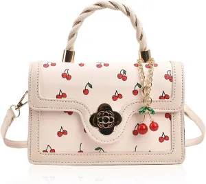 Small Chic Cherry Crossbody Bag for Women - PU Leather Cherry Shoulder Bag with Pendant - Aesthetic Handbag for Everyday Use