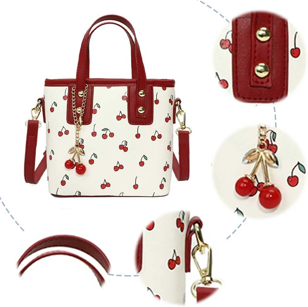 Small Chic Cherry Crossbody Bag for Women - PU Leather Cherry Shoulder Bag with Pendant - Aesthetic Handbag for Everyday Use