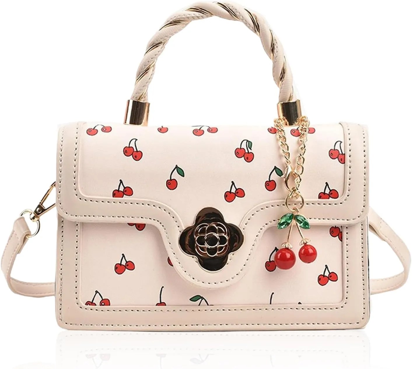 Small Chic Cherry Crossbody Bag for Women - PU Leather Cherry Shoulder Bag with Pendant - Aesthetic Handbag for Everyday Use