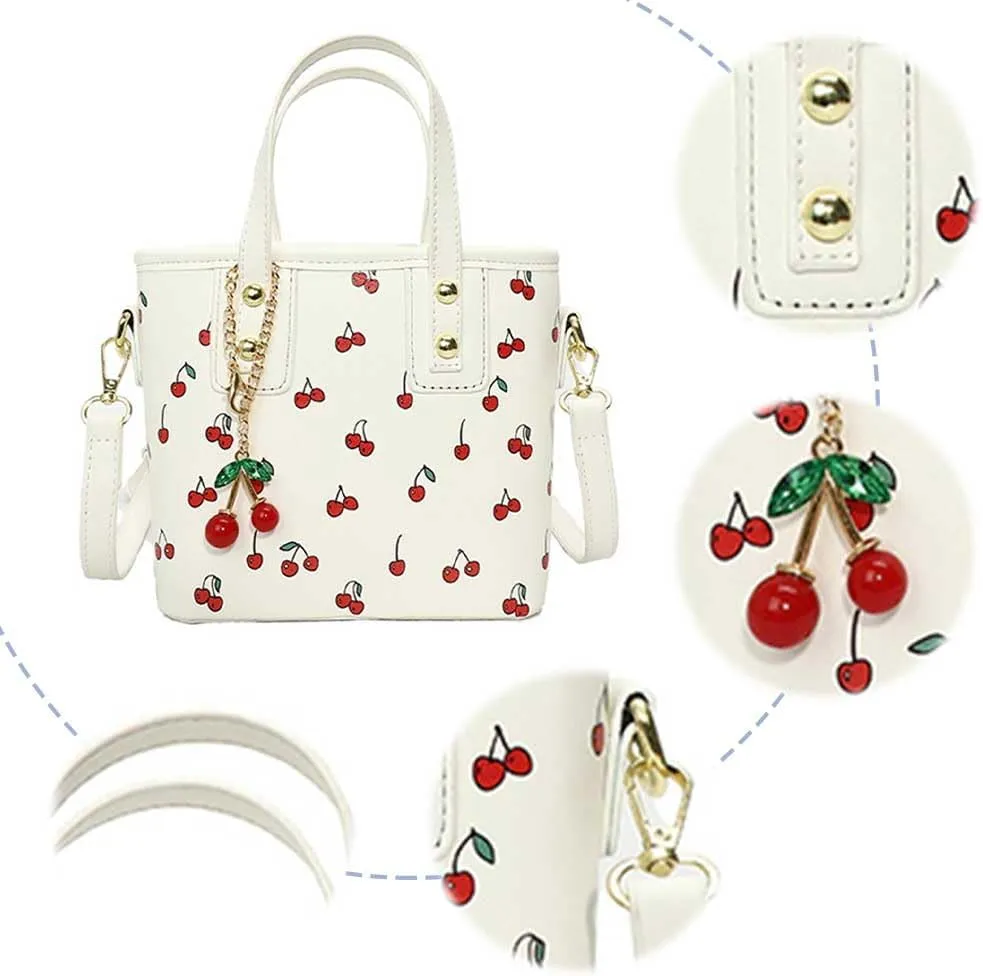 Small Chic Cherry Crossbody Bag for Women - PU Leather Cherry Shoulder Bag with Pendant - Aesthetic Handbag for Everyday Use