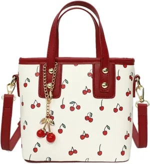 Small Chic Cherry Crossbody Bag for Women - PU Leather Cherry Shoulder Bag with Pendant - Aesthetic Handbag for Everyday Use