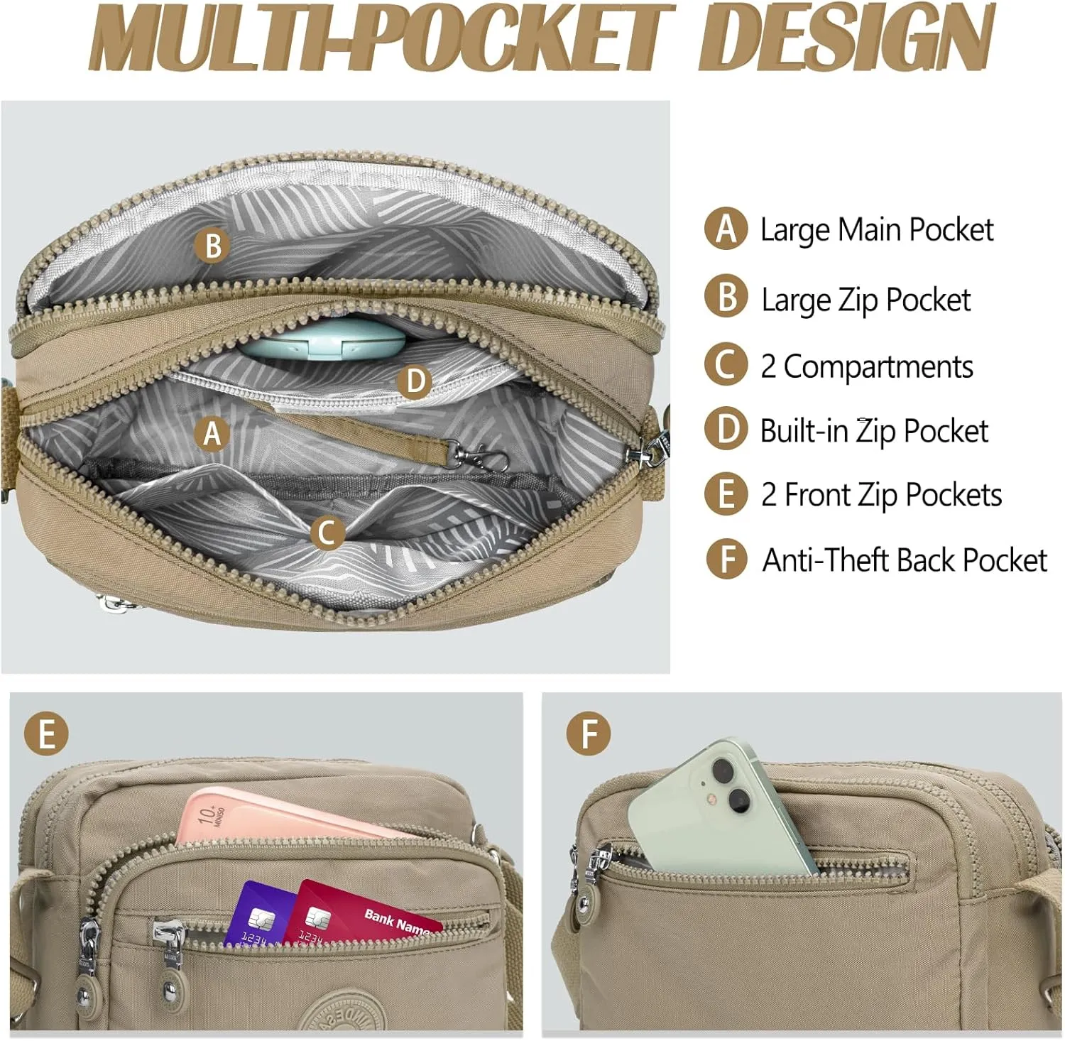 Small Crossbody Bags for Women Nylon Waterproof Lightweight Crossbody Purse Casual Fashion Shoulder Bag Handbags