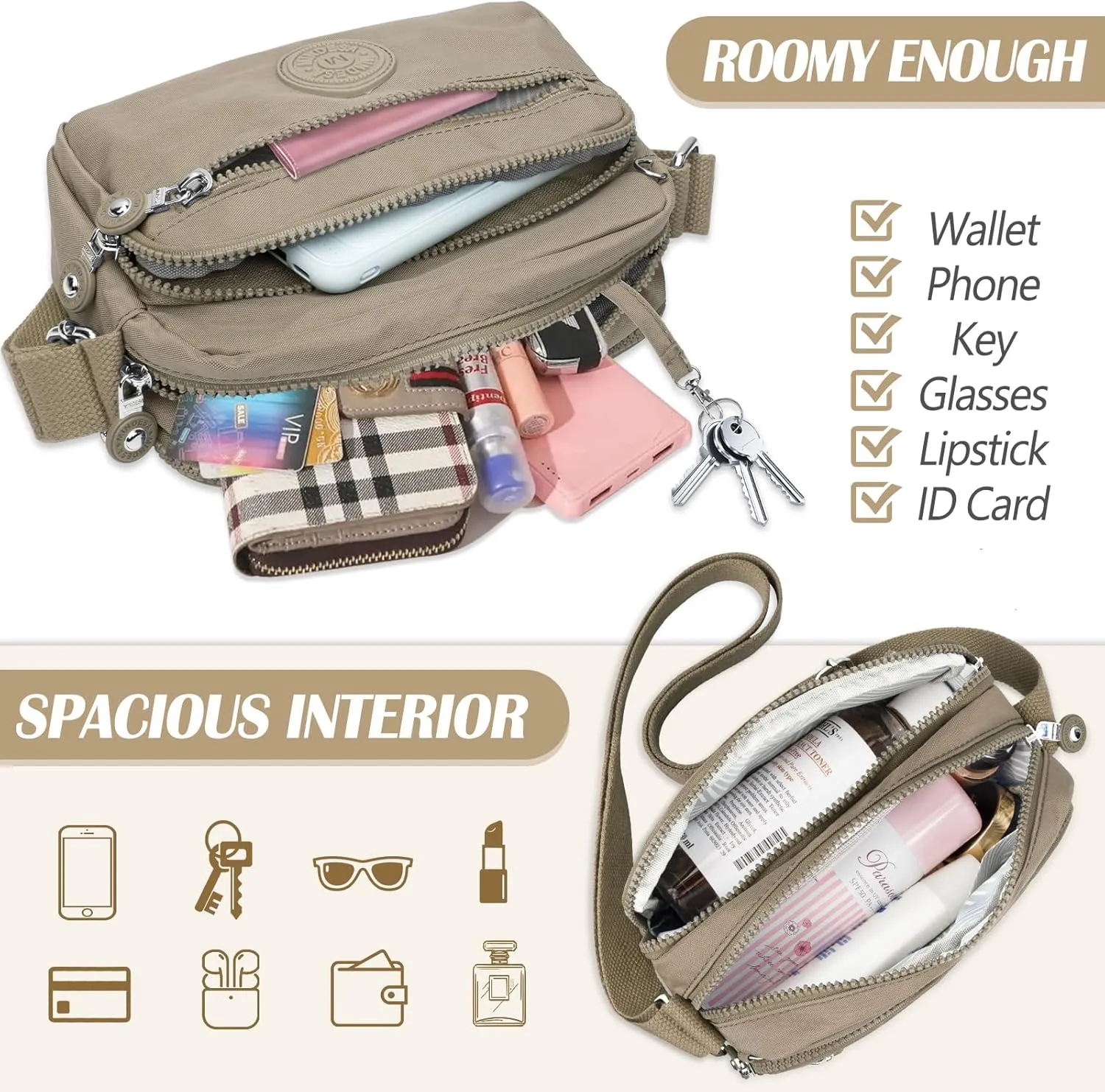 Small Crossbody Bags for Women Nylon Waterproof Lightweight Crossbody Purse Casual Fashion Shoulder Bag Handbags