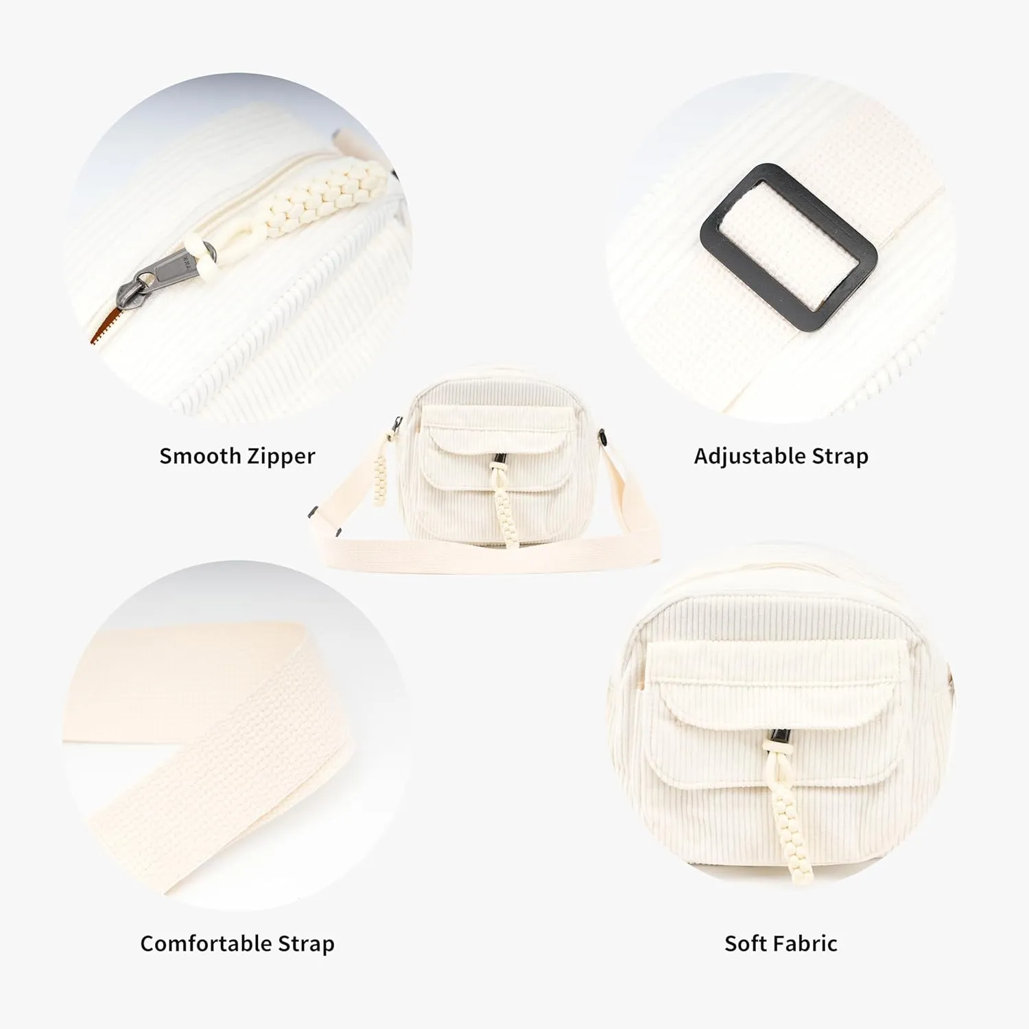 Small Cute Corduroy Crossbody Bag Mini Shoulder Bag Handbags Purse with Zipper Pocket