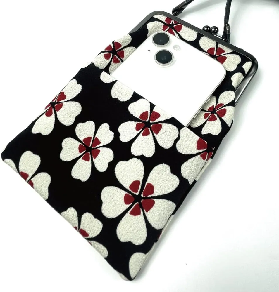 Small Women's Crossbody Handbags [ Made in Japan ] Mini Travel Cell Phone Purses, Kiss Locks with Traditional Edo Komon