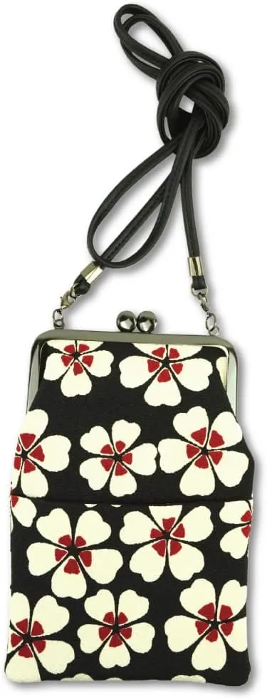 Small Women's Crossbody Handbags [ Made in Japan ] Mini Travel Cell Phone Purses, Kiss Locks with Traditional Edo Komon