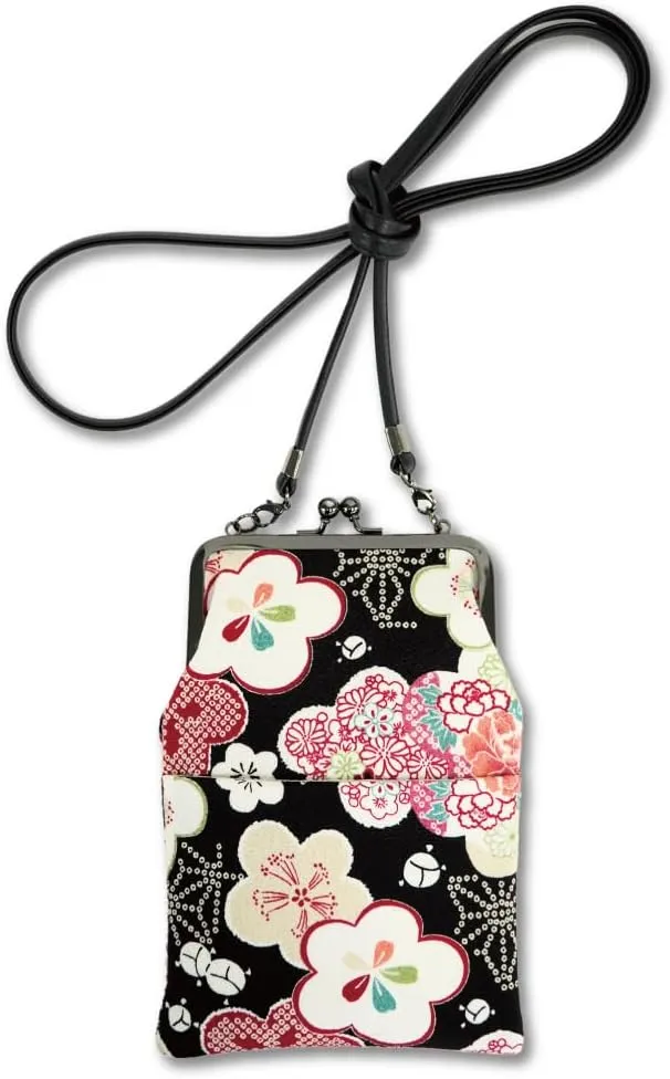 Small Women's Crossbody Handbags [ Made in Japan ] Mini Travel Cell Phone Purses, Kiss Locks with Traditional Edo Komon