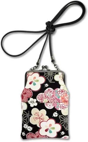Small Women's Crossbody Handbags [ Made in Japan ] Mini Travel Cell Phone Purses, Kiss Locks with Traditional Edo Komon