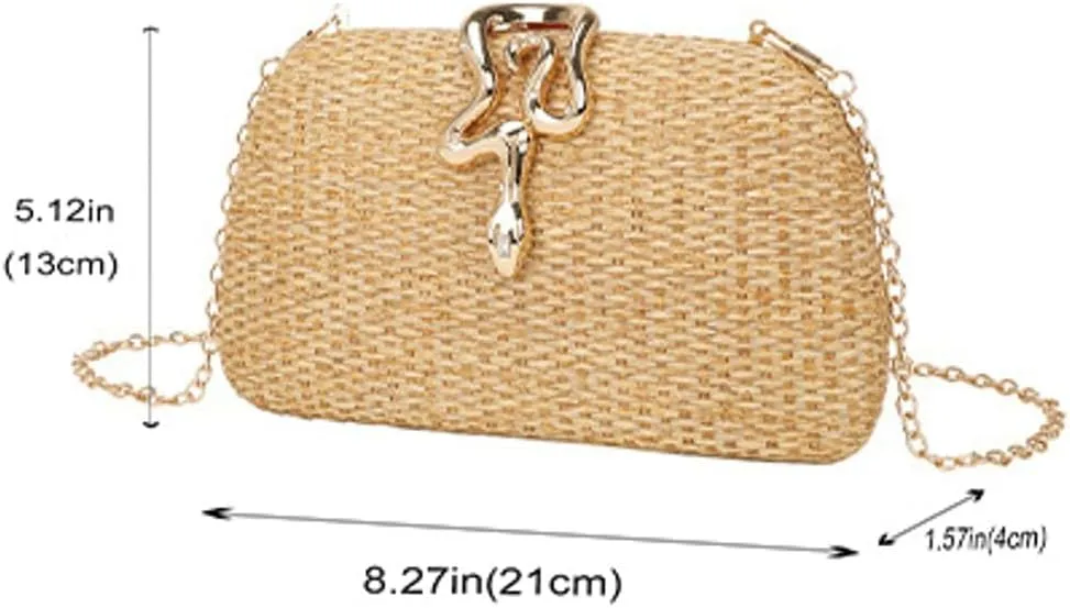 Snake Evening Handbag for Women Summer Party Straw Chain Clutch Bag Classic Beach Shoulder Bag Purse 2025