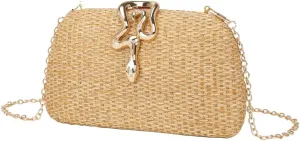 Snake Evening Handbag for Women Summer Party Straw Chain Clutch Bag Classic Beach Shoulder Bag Purse 2025
