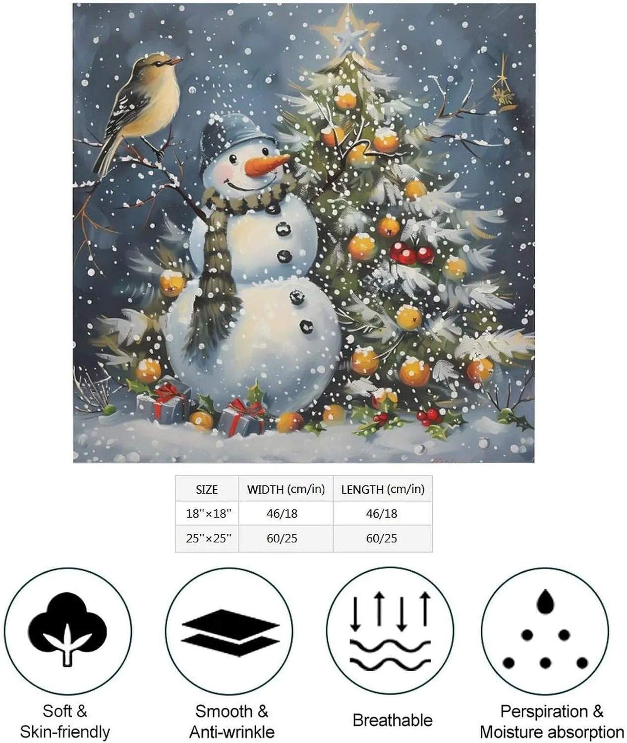 Snowman And Bird Fashion Neck Scarf Head Kerchief Hair Wrap Bandana Headscarf for Women Handbags