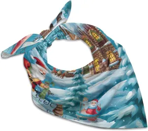 Snowman Gnome And Santas House Fashion Neck Scarf Head Kerchief Hair Wrap Bandana Headscarf for Women Handbags