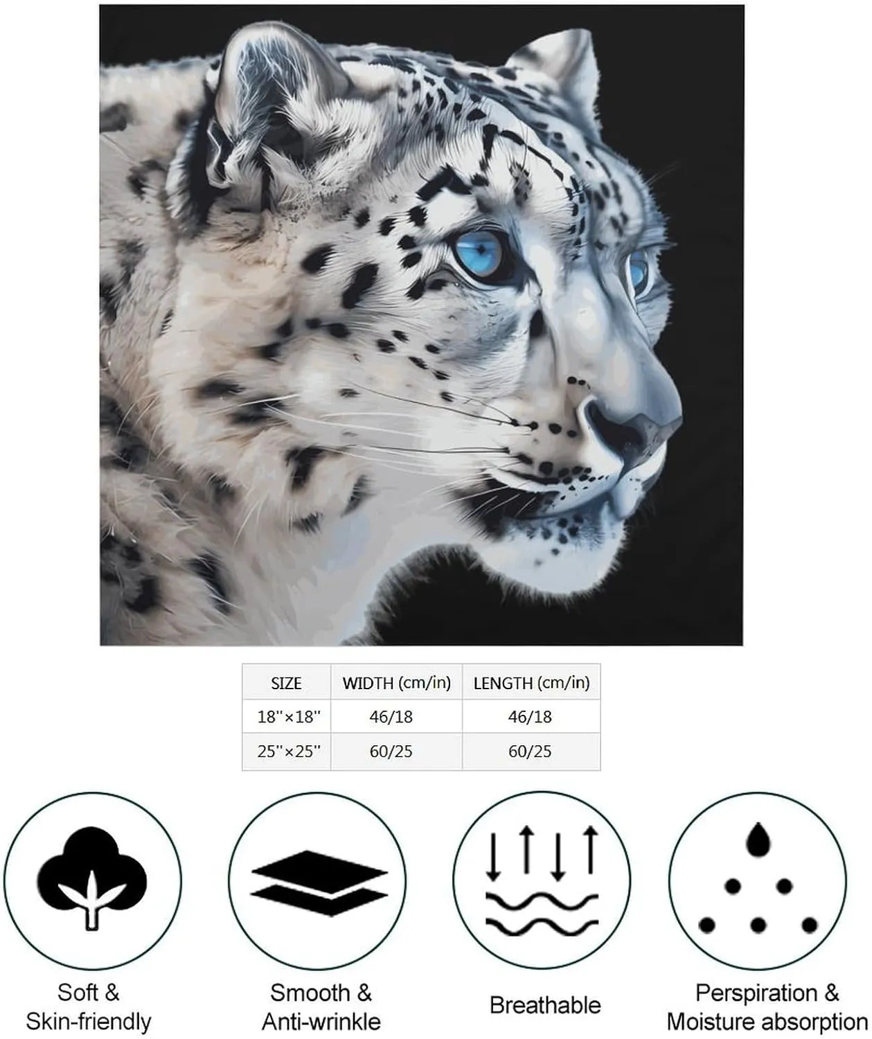 Snows Leopard Fashion Neck Scarf Head Kerchief Hair Wrap Bandana Headscarf for Women Handbags