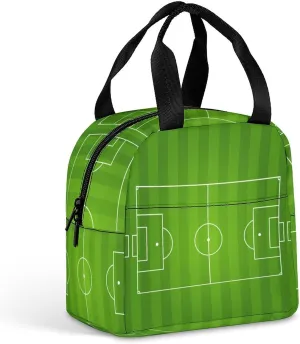 Soccer Field with Realistic Grass Insulated Meal Tote Bag Portable Lunch Box Container Food Handbags for Men Women