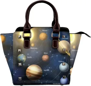 Solar System Sun Planets Orbit Women Leather Rivet Shoulder Bag Fashion Mini Handbags Satchel Purse Crossbody Bag